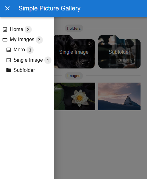 Simple Picture Gallery mobile with drawer